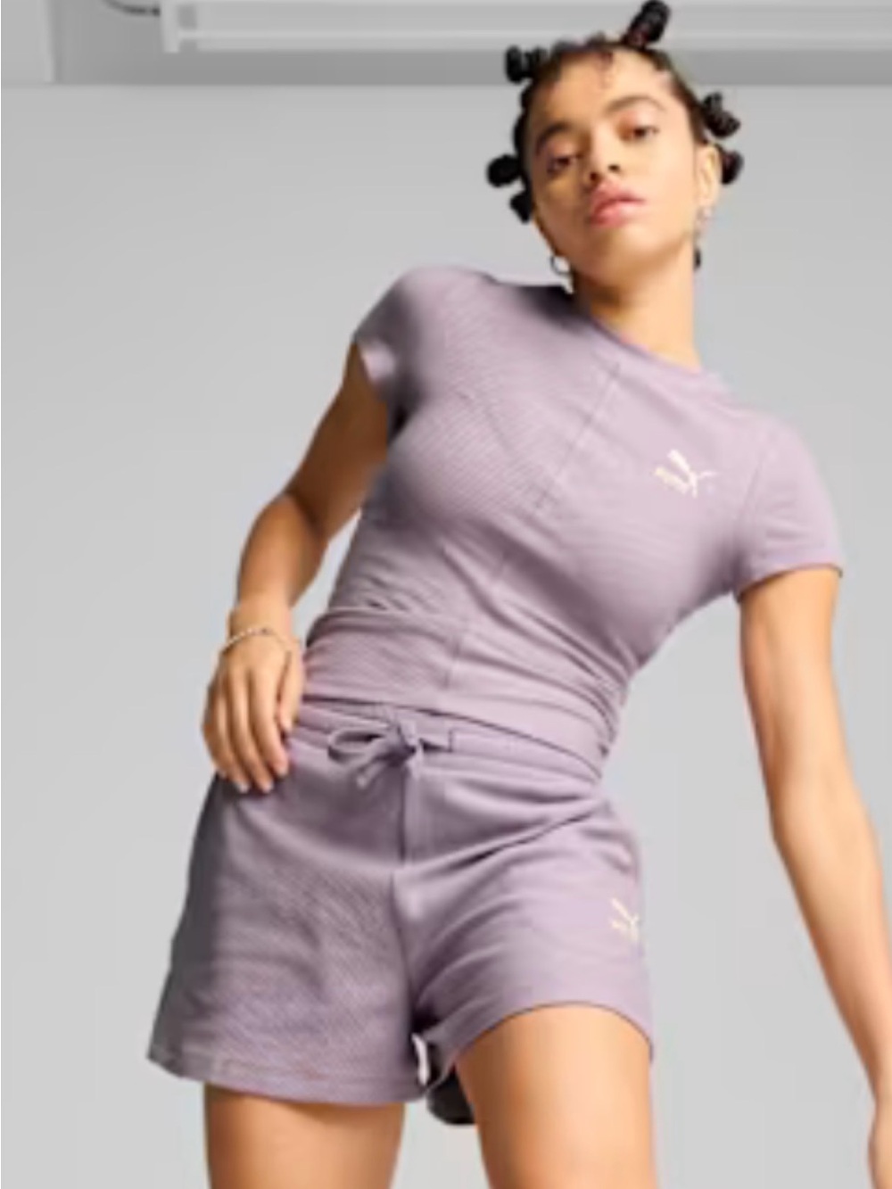 PUMA Lilac Ribbed Tee & Shorts Set size small nwt
